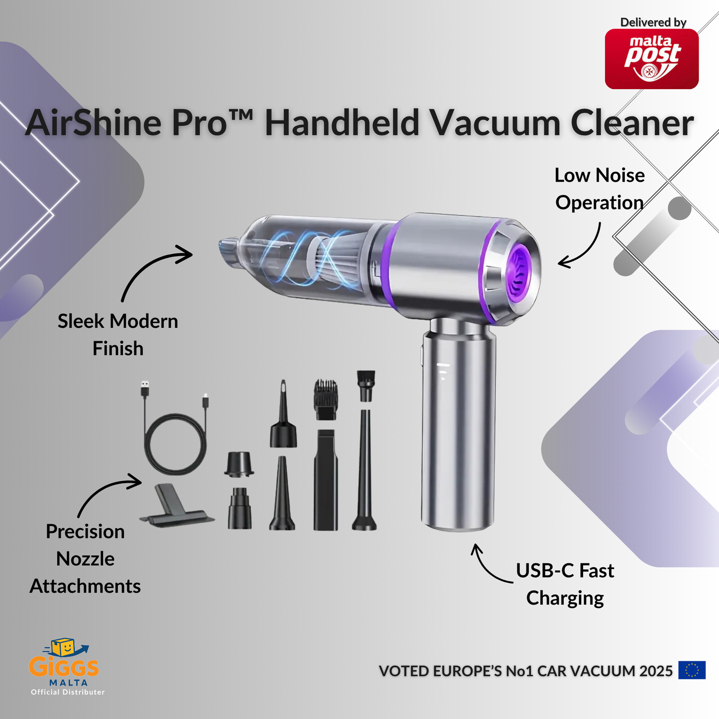 AirShine Pro™ | Voted Europe's No1 Handheld Vacuum and Air Pump of 2025 | Free delivery in Malta and Gozo
