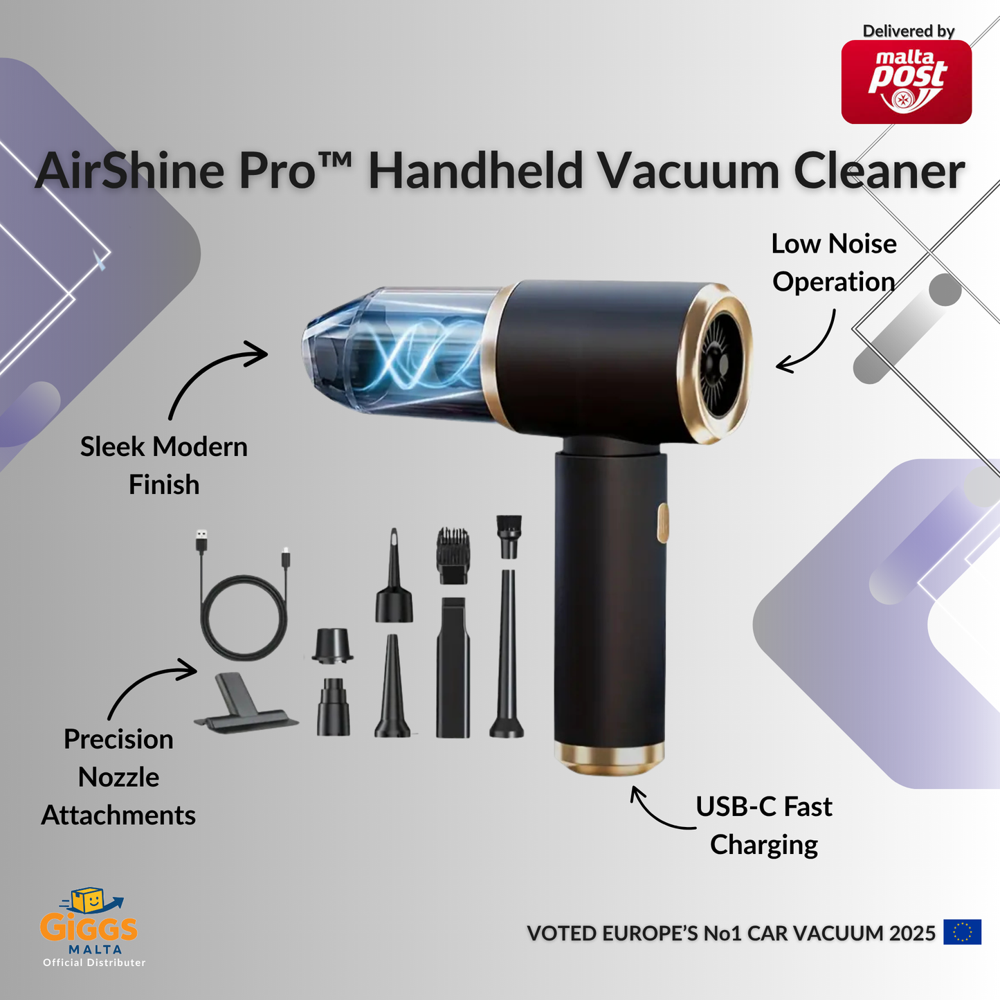 AirShine Pro™ | Voted Europe's No1 Handheld Vacuum and Air Pump of 2025 | Free delivery in Malta and Gozo
