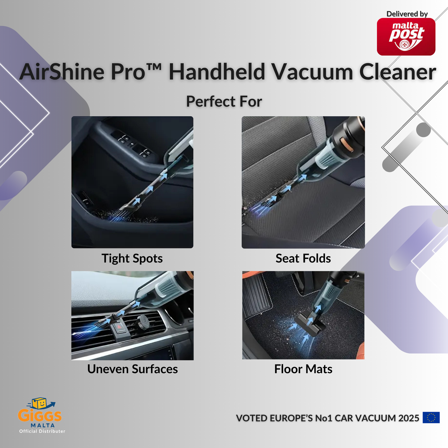 AirShine Pro™ | Voted Europe's No1 Handheld Vacuum and Air Pump of 2025 | Free delivery in Malta and Gozo